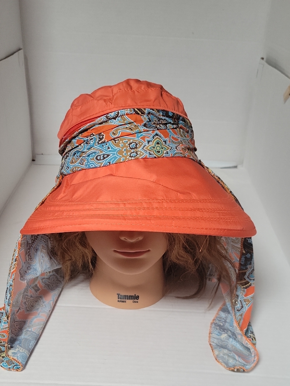 Orange Sun Hat with Paisley Scarf Trim - Women Accessories